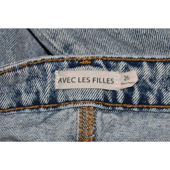 AVEC LES FILLES Distressed High Rise Wide Leg Jean Frayed Hems Size 26 - Picture 4 of 5